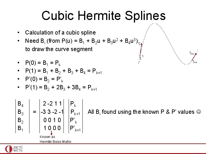 Cubic Hermite Splines • Calculation of a cubic spline • Need Bi (from P(u)