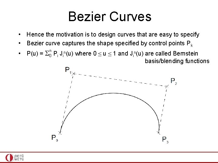 Bezier Curves • Hence the motivation is to design curves that are easy to