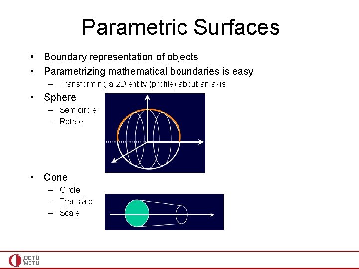 Parametric Surfaces • Boundary representation of objects • Parametrizing mathematical boundaries is easy –