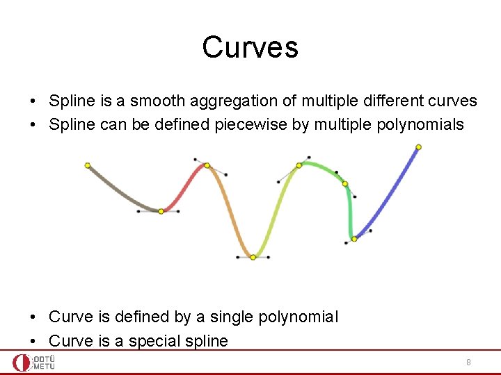 Curves • Spline is a smooth aggregation of multiple different curves • Spline can