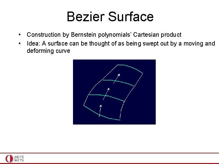 Bezier Surface • Construction by Bernstein polynomials’ Cartesian product • Idea: A surface can