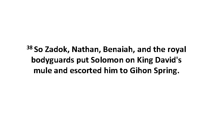 38 So Zadok, Nathan, Benaiah, and the royal bodyguards put Solomon on King David's