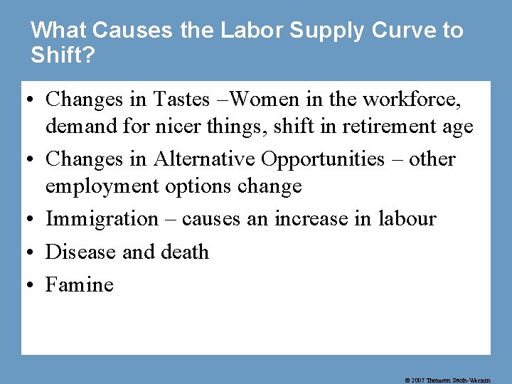 What Causes the Labor Supply Curve to Shift? • Changes in Tastes –Women in