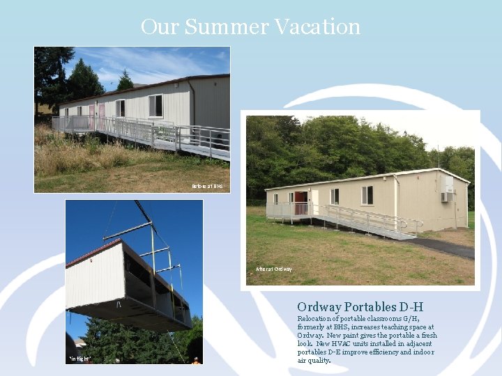 Our Summer Vacation Before at BHS After at Ordway Portables D-H “in flight” Relocation
