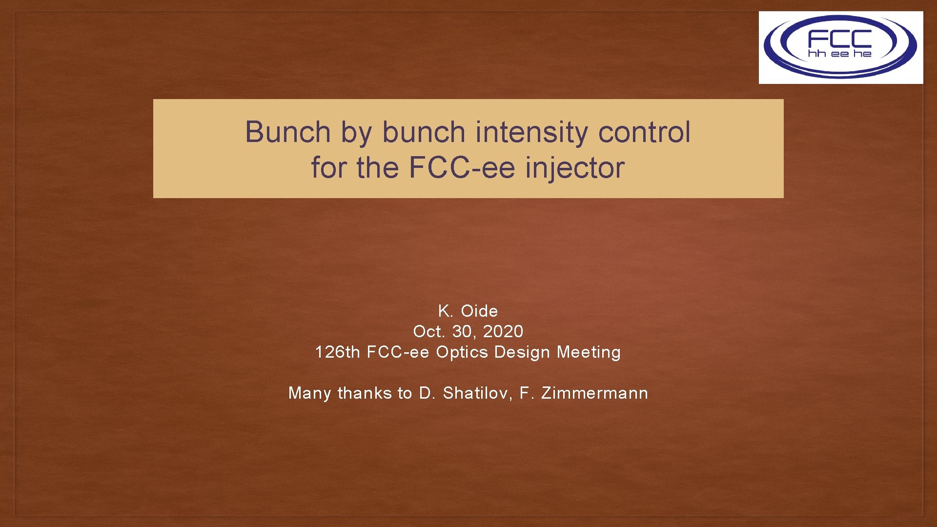 Bunch by bunch intensity control for the FCC-ee injector K. Oide Oct. 30, 2020