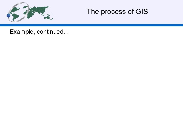 The process of GIS Example, continued… 