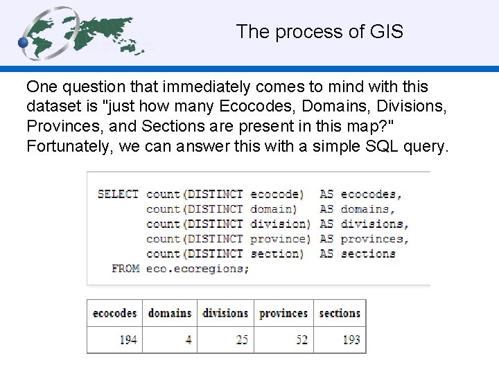 The process of GIS One question that immediately comes to mind with this dataset