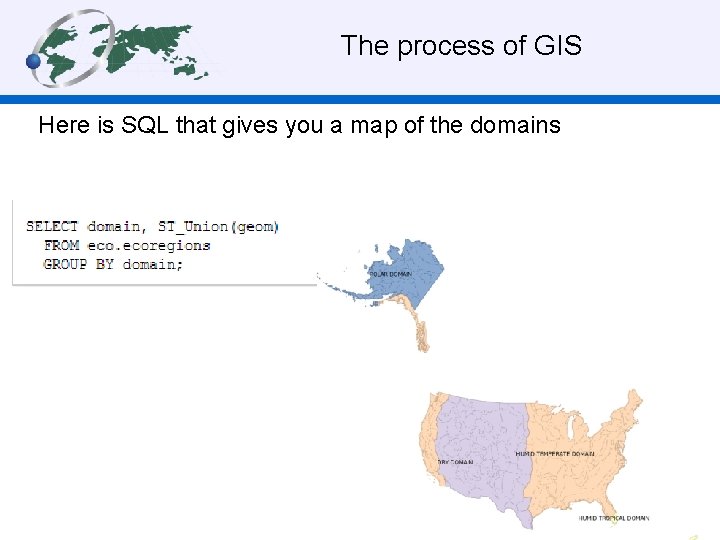 The process of GIS Here is SQL that gives you a map of the