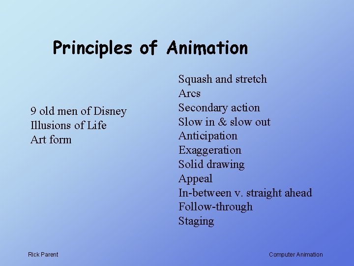 Principles of Animation 9 old men of Disney Illusions of Life Art form Rick