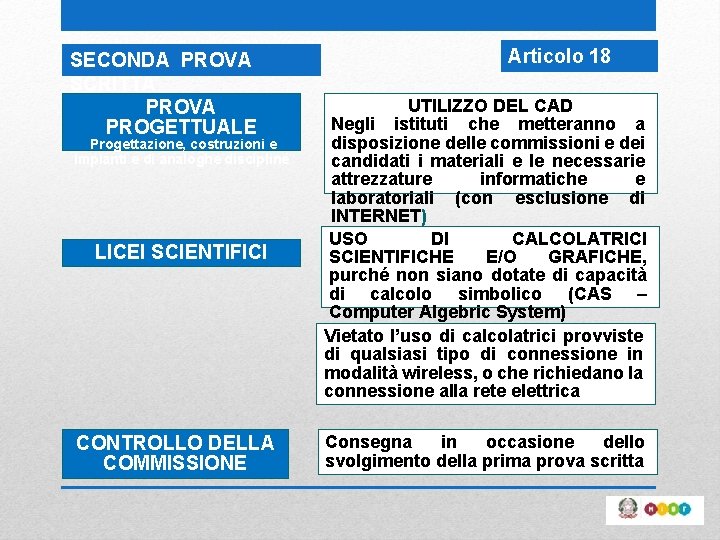 SECONDA PROVA SCRITTA PROVA PROGETTUALE Progettazione, costruzioni e impianti e di analoghe discipline LICEI