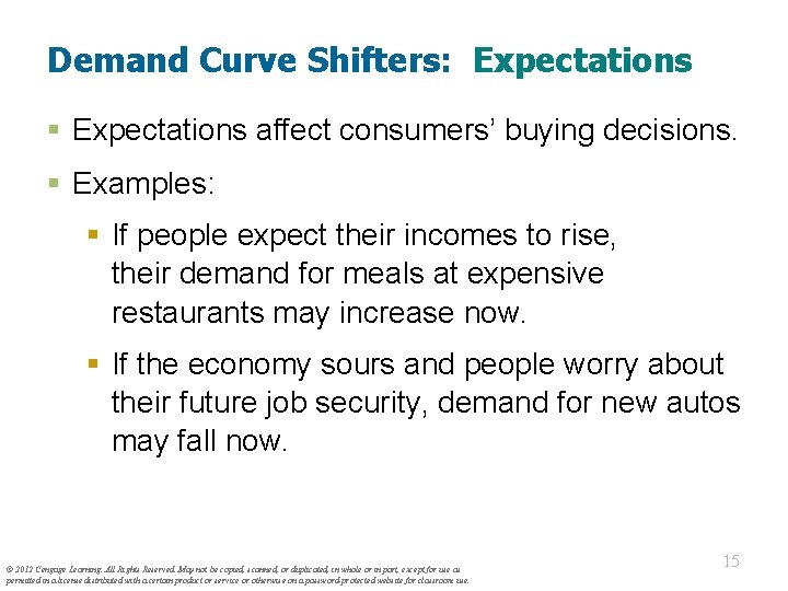Demand Curve Shifters: Expectations § Expectations affect consumers’ buying decisions. § Examples: § If