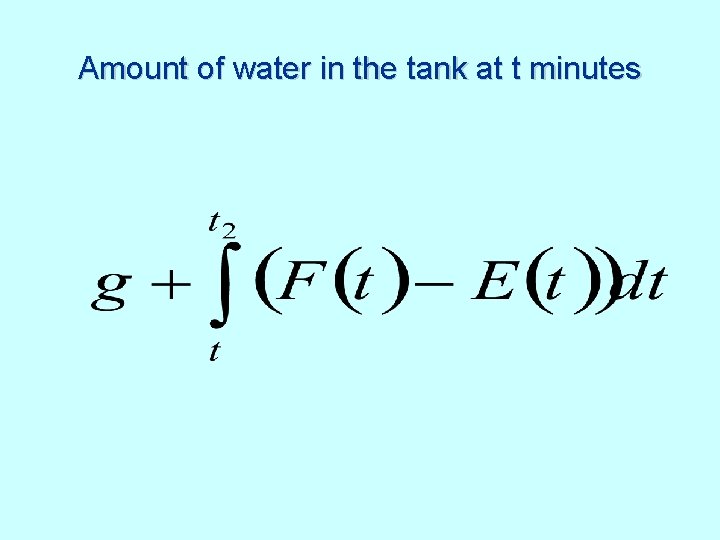 Amount of water in the tank at t minutes 