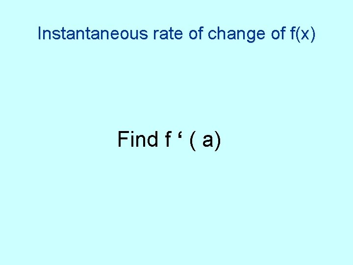 Instantaneous rate of change of f(x) Find f ‘ ( a) 