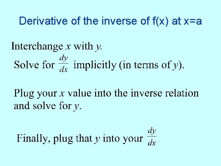 Derivative of the inverse of f(x) at x=a 