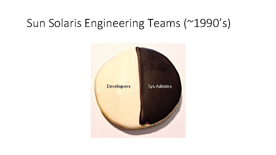 Sun Solaris Engineering Teams (~1990’s) Developers Sys Admins 