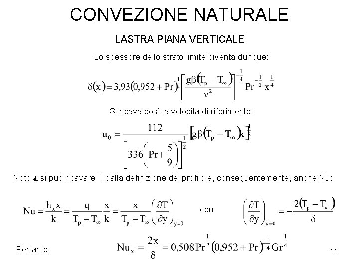 CONVEZIONE NATURALE LASTRA PIANA VERTICALE Lo spessore dello strato limite diventa dunque: Si ricava CONVEZIONE NATURALE LASTRA PIANA VERTICALE Lo spessore dello strato limite diventa dunque: Si ricava