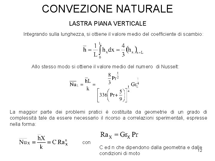CONVEZIONE NATURALE LASTRA PIANA VERTICALE Integrando sulla lunghezza, si ottiene il valore medio del CONVEZIONE NATURALE LASTRA PIANA VERTICALE Integrando sulla lunghezza, si ottiene il valore medio del