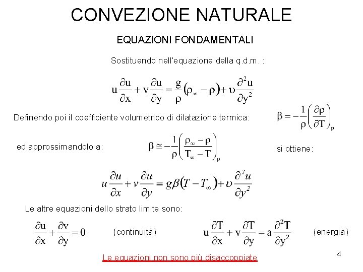 CONVEZIONE NATURALE EQUAZIONI FONDAMENTALI Sostituendo nell’equazione della q. d. m. : Definendo poi il CONVEZIONE NATURALE EQUAZIONI FONDAMENTALI Sostituendo nell’equazione della q. d. m. : Definendo poi il