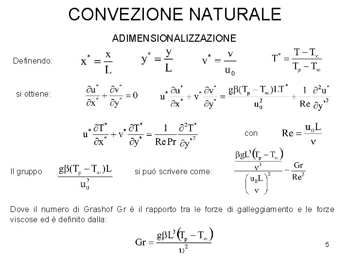 CONVEZIONE NATURALE ADIMENSIONALIZZAZIONE Definendo: si ottiene: con Il gruppo si può scrivere come: Dove CONVEZIONE NATURALE ADIMENSIONALIZZAZIONE Definendo: si ottiene: con Il gruppo si può scrivere come: Dove