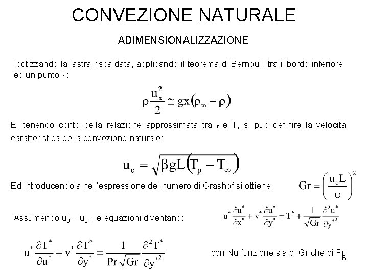 CONVEZIONE NATURALE ADIMENSIONALIZZAZIONE Ipotizzando la lastra riscaldata, applicando il teorema di Bernoulli tra il CONVEZIONE NATURALE ADIMENSIONALIZZAZIONE Ipotizzando la lastra riscaldata, applicando il teorema di Bernoulli tra il