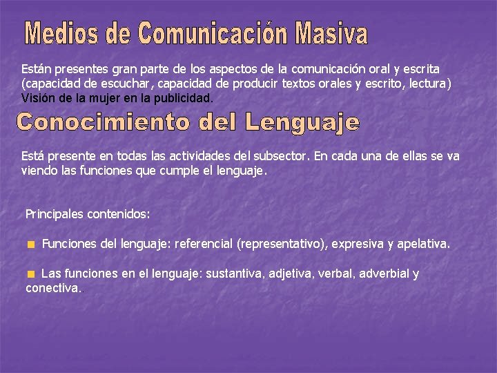 Están presentes gran parte de los aspectos de la comunicación oral y escrita (capacidad