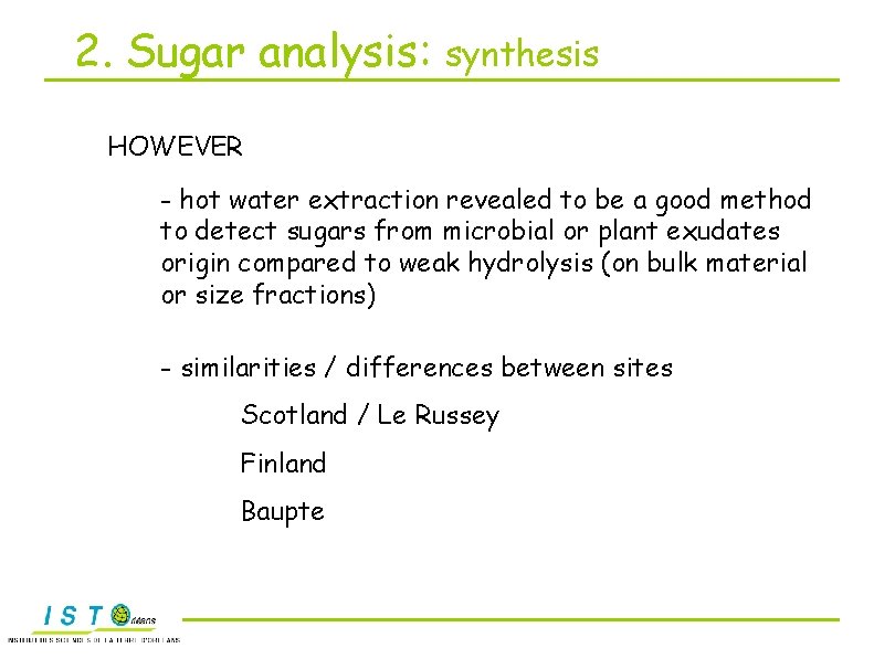 2. Sugar analysis: synthesis HOWEVER - hot water extraction revealed to be a good