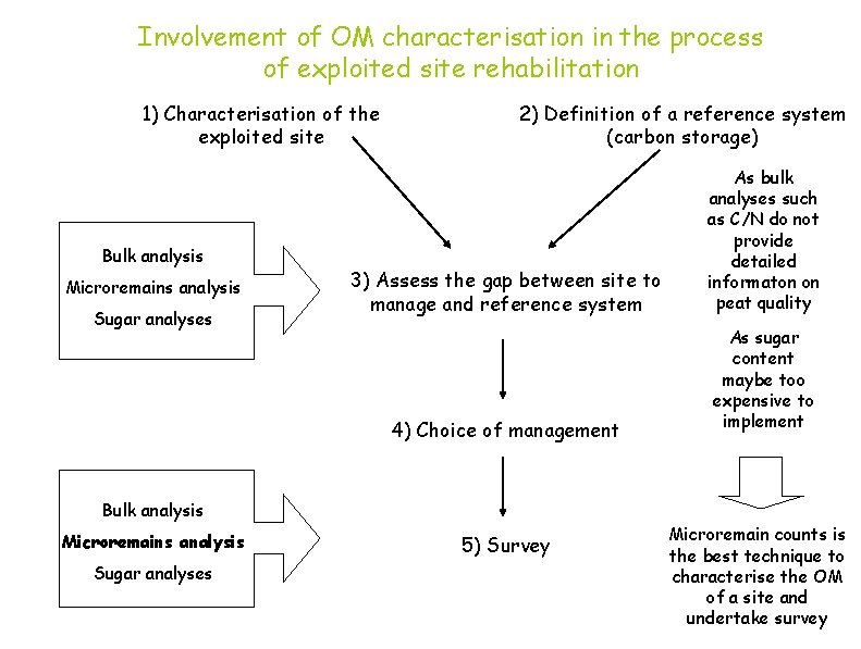 Involvement of OM characterisation in the process of exploited site rehabilitation 1) Characterisation of