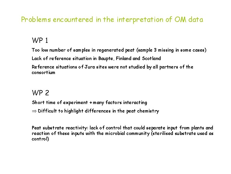 Problems encountered in the interpretation of OM data WP 1 Too low number of