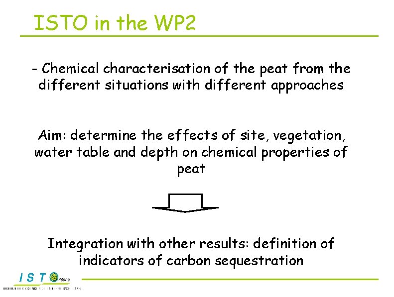 ISTO in the WP 2 - Chemical characterisation of the peat from the different