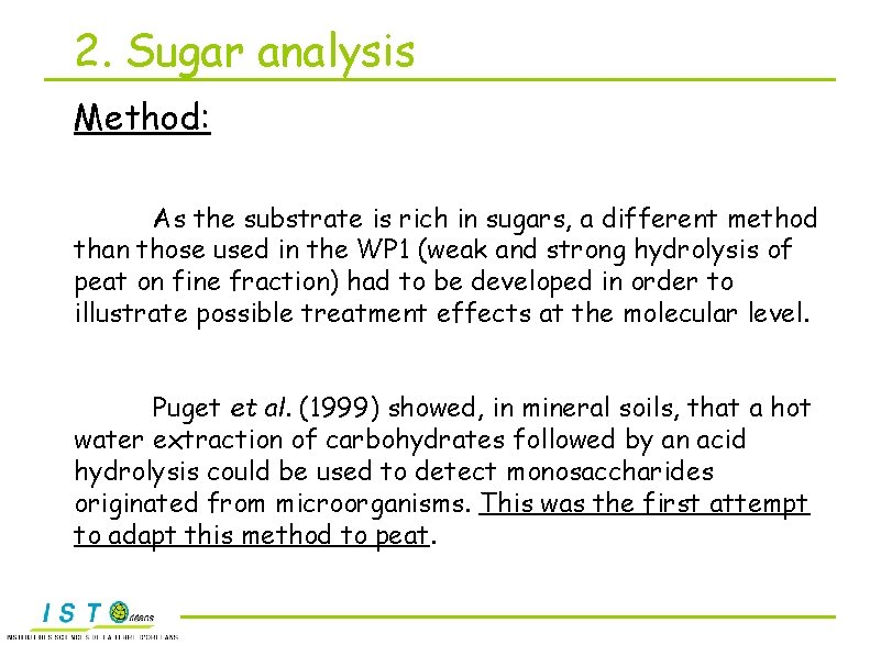 2. Sugar analysis Method: As the substrate is rich in sugars, a different method