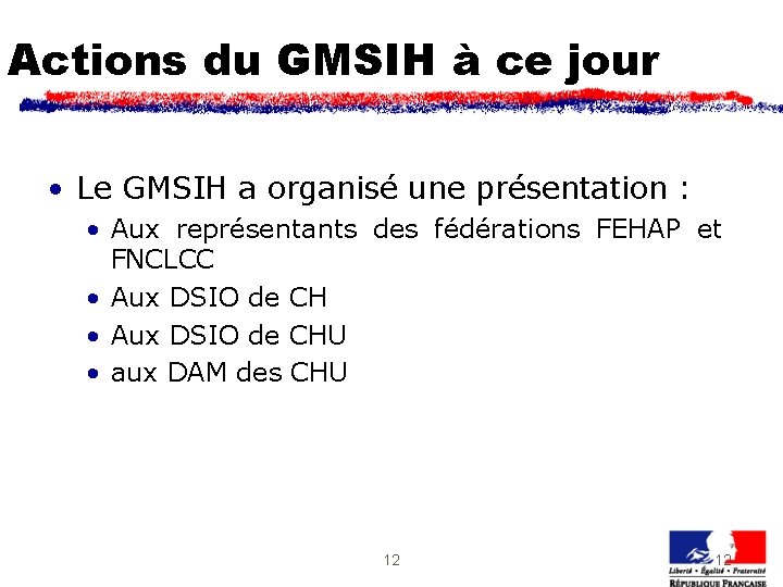 Actions du GMSIH à ce jour • Le GMSIH a organisé une présentation :