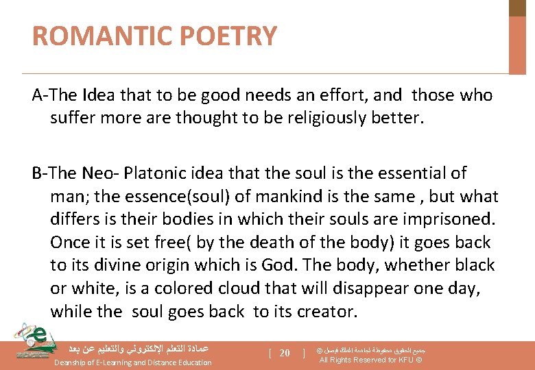 ROMANTIC POETRY A-The Idea that to be good needs an effort, and those who