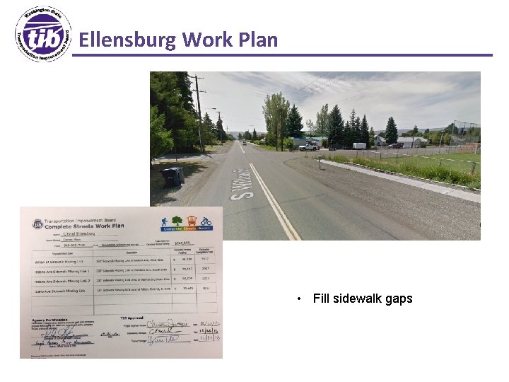 Ellensburg Work Plan • Fill sidewalk gaps 