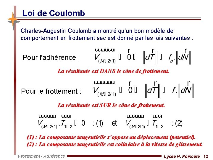 Loi de Coulomb Charles-Augustin Coulomb a montré qu’un bon modèle de comportement en frottement
