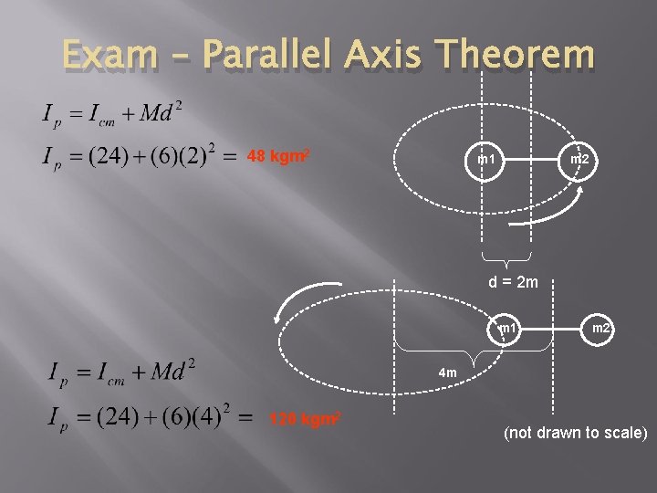 Exam – Parallel Axis Theorem 48 kgm 2 m 1 m 2 d =