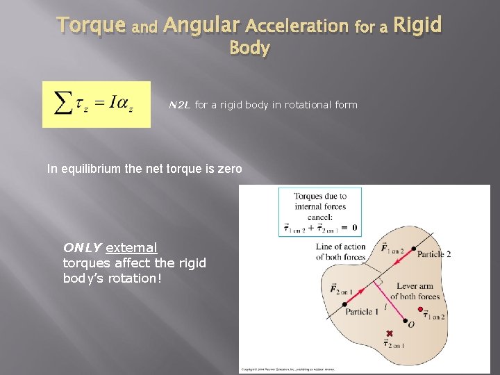 Torque and Angular Acceleration for a Rigid Body N 2 L for a rigid