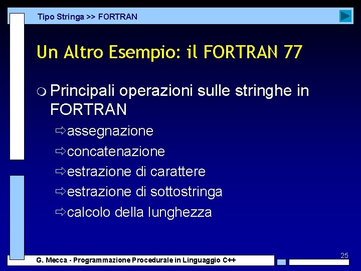Tipo Stringa >> FORTRAN Un Altro Esempio: il FORTRAN 77 m Principali operazioni sulle
