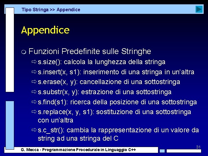 Tipo Stringa >> Appendice m Funzioni Predefinite sulle Stringhe ðs. size(): calcola la lunghezza