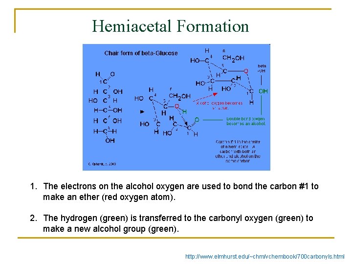 Hemiacetal Formation 1. The electrons on the alcohol oxygen are used to bond the