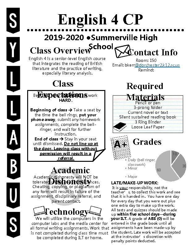 English 4 CP 2019 -2020 ●Summerville High School Class Overview English 4 is a
