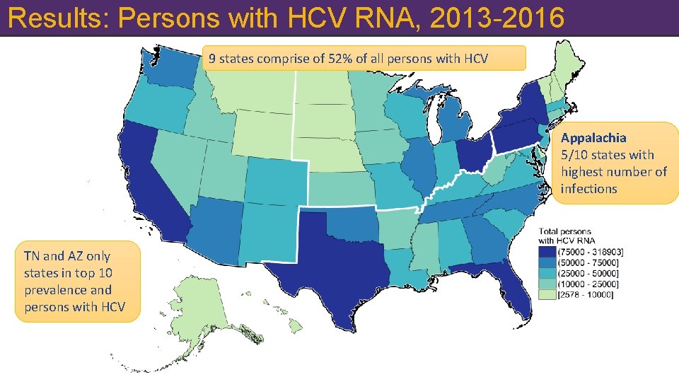 Results: Persons with HCV RNA, 2013 -2016 9 states comprise of 52% of all