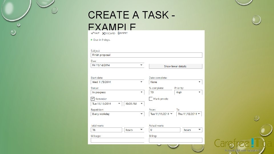 CREATE A TASK EXAMPLE CREATE A TASK EXAMPLE