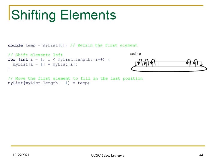 Shifting Elements 10/29/2021 COSC-1336, Lecture 7 44 