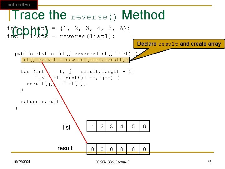 animation Trace the reverse() Method int[] list 1 = {1, 2, 3, 4, 5,