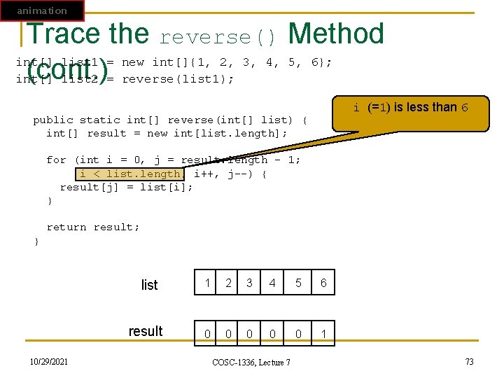 animation Trace the reverse() Method int[] list 1 = new int[]{1, 2, 3, 4,