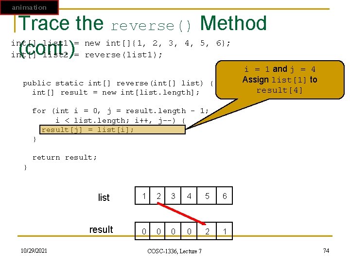 animation Trace the reverse() Method int[] list 1 = new int[]{1, 2, 3, 4,