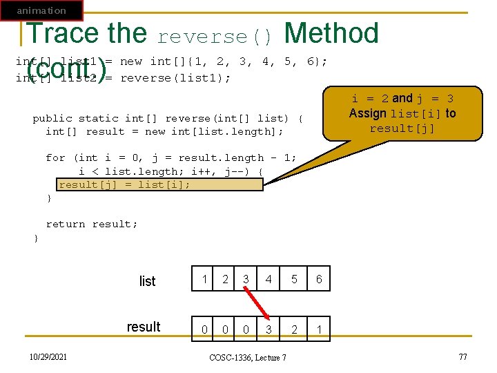 animation Trace the reverse() Method int[] list 1 = new int[]{1, 2, 3, 4,