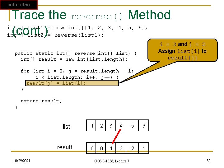 animation Trace the reverse() Method int[] list 1 = new int[]{1, 2, 3, 4,