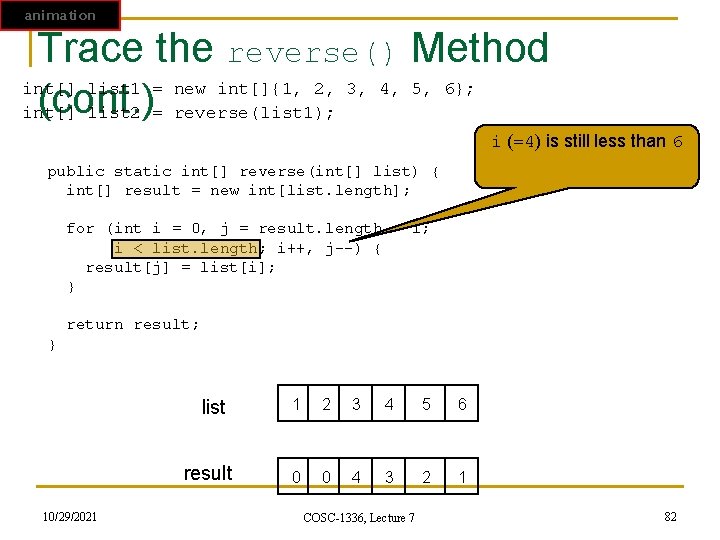 animation Trace the reverse() Method int[] list 1 = new int[]{1, 2, 3, 4,