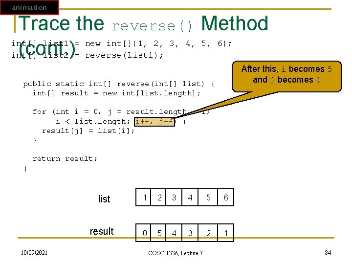 animation Trace the reverse() Method int[] list 1 = new int[]{1, 2, 3, 4,